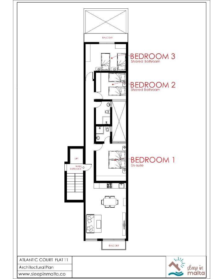 F11 Room 2, Private Room Two Single Beds Shared Bathroom In Shared Flat Msida Eksteriør billede